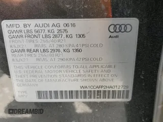 2017 Audi SQ5 Premium Plus with VIN WA1CCAFP2HA012729, listed as a Copart auction lot 55347255 with 90,468 mi miles and Salvage title. Bid and sale history available at DreamBid. Image 13.