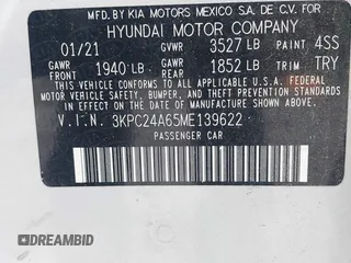 2021 Hyundai Accent SEL z VIN 3KPC24A65ME139622, wystawiony jako IAAI lot #42274398 z przebiegiem 99 468 mil mil oraz . Historia ofert i sprzedaży dostępna na DreamBid. Obrazek 9.