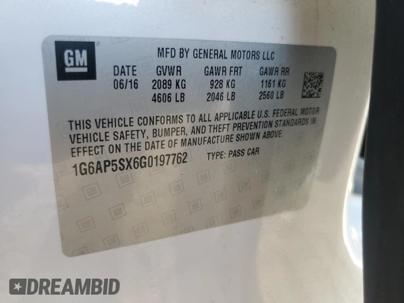 2016 Cadillac CTS RWD with VIN 1G6AP5SX6G0197762, listed as a Copart auction lot 44219805 with 179,993 mi miles and Salvage title. Bid and sale history available at DreamBid. Image 12.