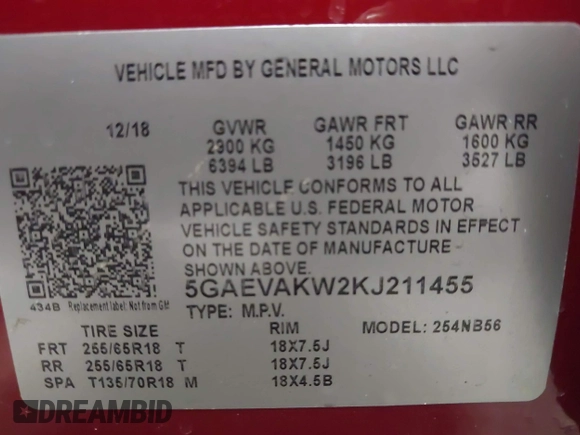2019 Buick Enclave Essence with VIN 5GAEVAKW2KJ211455, listed as a IAAI auction lot 41775533 with Not Provided miles and . Bid and sale history available at DreamBid. Image 9.