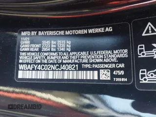 2022 BMW 8 Series with VIN WBAFY4C02NCJ40821, listed as a IAAI auction lot 42026132 with Not provided miles and . Bid and sale history available at DreamBid. Image 9.