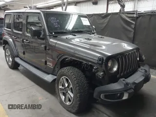 2019 Jeep Wrangler Unlimited Sahara with VIN 1C4HJXEN8KW588369, listed as a IAAI auction lot 42581061 with 90,710 mi miles and . Bid and sale history available at DreamBid. Image 1.