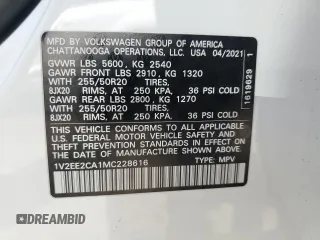 2021 Volkswagen Atlas SEL with VIN 1V2EE2CA1MC228616, listed as a Copart auction lot 54734225 with 46,369 mi miles and Salvage title. Bid and sale history available at DreamBid. Image 13.