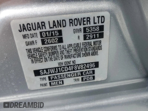2015 Jaguar XJ with VIN SAJWJ1CD4F8V82496, listed as a Copart auction lot 71013474 with 52,744 mi miles and Salvage title. Bid and sale history available at DreamBid. Image 13.