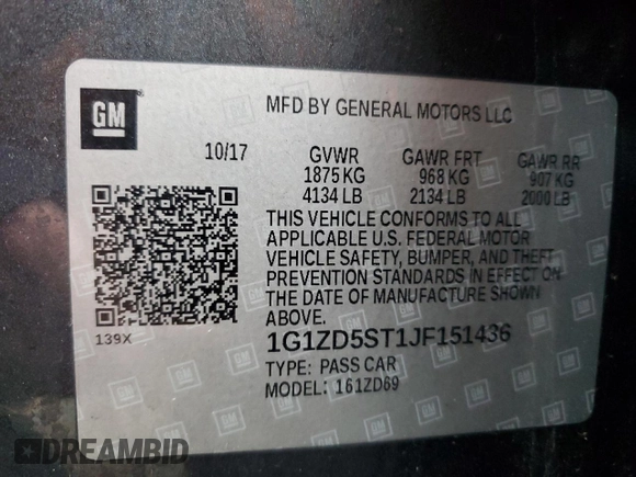 2018 Chevrolet Malibu LT with VIN 1G1ZD5ST1JF151436, listed as a Copart auction lot 51004325 with 147,958 mi miles and Salvage Title. Bid and sale history available at carsss.com. Image 14.