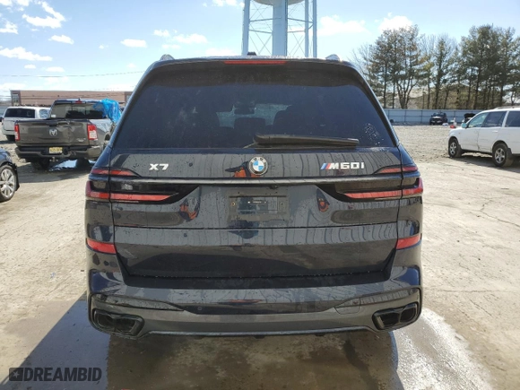 2024 BMW X7 M60i with VIN 5UX33EM08R9T81499, listed as a Copart auction lot 47220095 with 5,328 mi miles and Salvage Title. Bid and sale history available at carsss.com. Image 6.