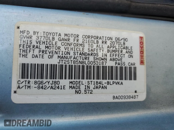 1990 Toyota Celica GTS z VIN JT2ST85N8L0053187, wystawiony jako Copart lot #77814734 z przebiegiem 46 832 mil mil oraz Czysty tytuł • Clean title. Historia ofert i sprzedaży dostępna na DreamBid. Obrazek 12.