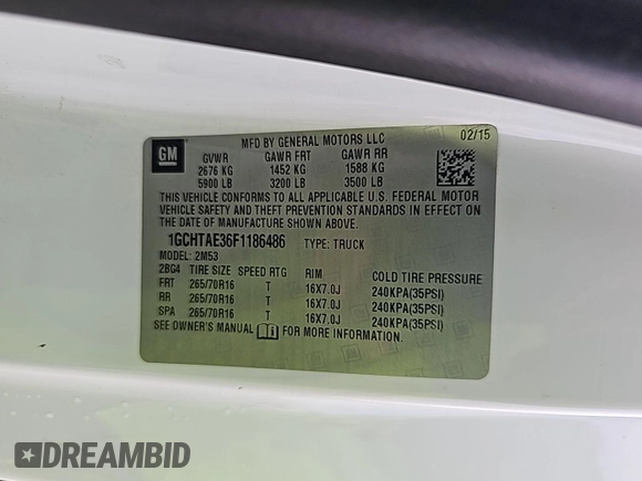 2015 Chevrolet Colorado 4WD WT с VIN 1GCHTAE36F1186486, выставлен на аукционе IAAI как лот 42587686 с пробегом 142 047 миль миль и . История ставок и продаж доступна на DreamBid. Изображение 9.