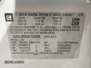 2017 Chevrolet Equinox Premier with VIN 2GNALDEK3H1542956, listed as a IAAI auction lot 41488708 with 149,523 mi miles. Bid and sale history available at carsss.com. Image 9.