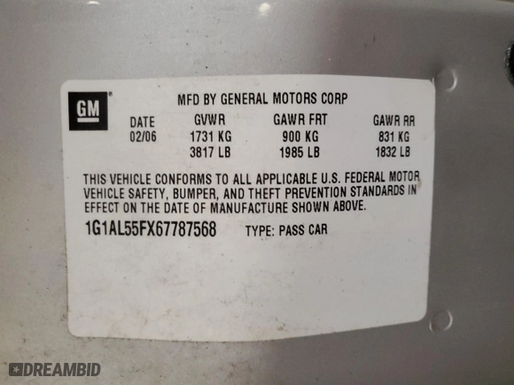 2006 Chevrolet Cobalt LT with VIN 1G1AL55FX67787568, listed as a Copart auction lot 48258945 with 157,947 mi miles and Salvage Title. Bid and sale history available at carsss.com. Image 12.