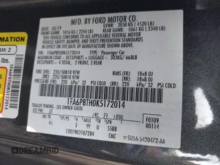 2019 Ford Mustang EcoBoost with VIN 1FA6P8TH0K5172014, listed as a IAAI auction lot 42468638 with 66,830 mi miles and . Bid and sale history available at DreamBid. Image 9.