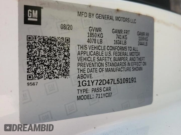2020 Chevrolet Corvette 2LT with VIN 1G1Y72D47L5109191, listed as a Copart auction lot 77232024 with 48,644 mi miles and Salvage Title. Bid and sale history available at carsss.com. Image 14.