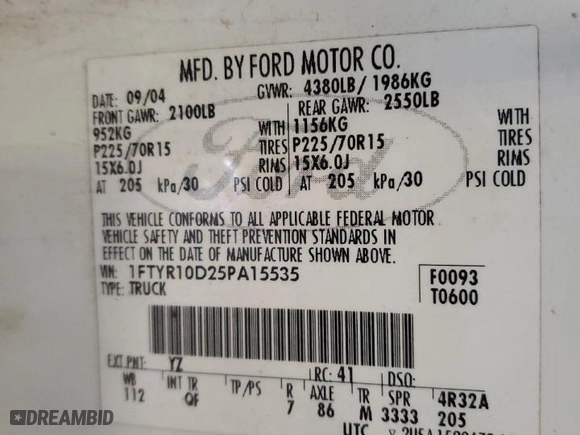 2005 Ford Ranger XL with VIN 1FTYR10D25PA15535, listed as a Copart auction lot 51683075 with 127,367 mi miles and Clean Title. Bid and sale history available at carsss.com. Image 12.