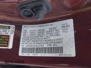 2016 Honda CR-V EX with VIN 5J6RM4H59GL001962, listed as a IAAI auction lot 41890901 with 105,255 mi miles and . Bid and sale history available at DreamBid. Image 9.