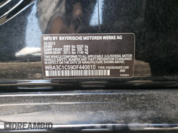 2013 BMW 3 Series 328i with VIN WBA3C1C59DF440610, listed as a Copart auction lot 55068545 with 136,702 mi miles and Salvage Title. Bid and sale history available at carsss.com. Image 12.