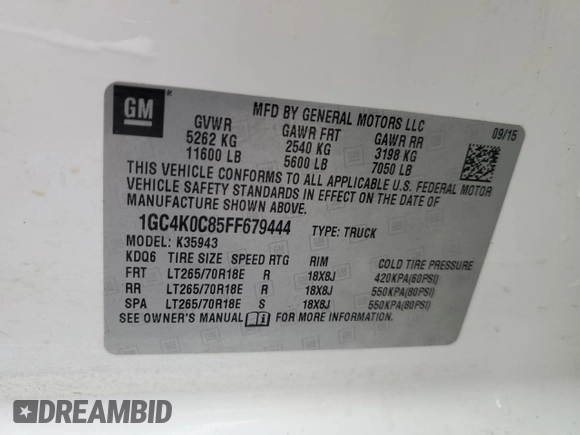 2015 Chevrolet Silverado 3500HD LTZ z VIN 1GC4K0C85FF679444, wystawiony jako Copart lot #49138775 z przebiegiem 165 344 mil mil oraz Czysty tytuł • Clean title. Historia ofert i sprzedaży dostępna na DreamBid. Obrazek 12.