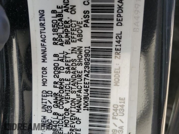 2010 Toyota Corolla with VIN 1NXBU4EE7AZ382901, listed as a Copart auction lot 73551264 with 189,726 mi miles and Salvage title. Bid and sale history available at DreamBid. Image 14.