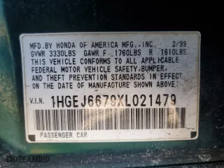 1999 Honda Civic LX with VIN 1HGEJ6679XL021479, listed as a Copart auction lot 46985135 with 216,790 mi miles and Clean Title. Bid and sale history available at carsss.com. Image 12.