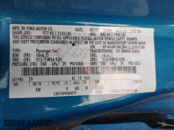 2012 Ford Focus SE z VIN 1FAHP3K29CL230126, wystawiony jako IAAI lot #42306310 z przebiegiem 143 981 mil mil oraz . Historia ofert i sprzedaży dostępna na DreamBid. Obrazek 9.
