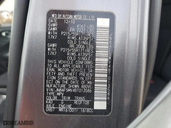 2011 Nissan Juke SV with VIN JN8AF5MV4BT013586, listed as a Copart auction lot 79193274 with 130,148 mi miles and Salvage Title. Bid and sale history available at carsss.com. Image 16.