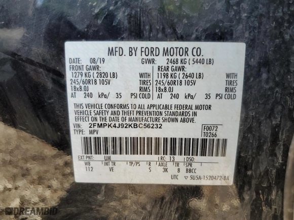 2019 Ford Edge SEL with VIN 2FMPK4J92KBC56232, listed as a Copart auction lot 76955714 with 87,673 mi miles and Salvage Title. Bid and sale history available at carsss.com. Image 13.