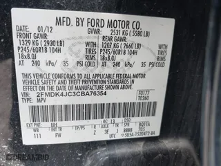 2012 Ford Edge SEL with VIN 2FMDK4JC3CBA76354, listed as a IAAI auction lot 41936340 with 195,350 mi miles. Bid and sale history available at carsss.com. Image 9.