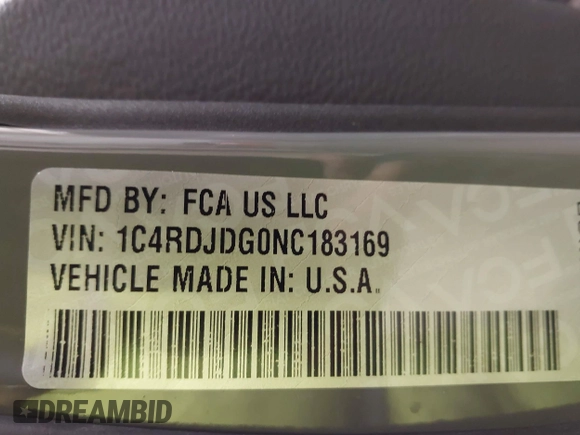 2022 Dodge Durango GT with VIN 1C4RDJDG0NC183169, listed as a IAAI auction lot 41906679 with 33,386 mi miles and . Bid and sale history available at DreamBid. Image 9.