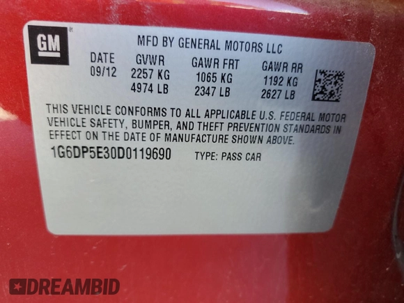 2013 Cadillac CTS Premium с VIN 1G6DP5E30D0119690, выставлен на аукционе Copart как лот 42861625 с пробегом 44 194 миль миль и Списание • Salvage title. История ставок и продаж доступна на DreamBid. Изображение 12.