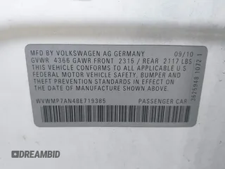 2011 Volkswagen CC Sport с VIN WVWMP7AN4BE719385, выставлен на аукционе IAAI как лот 40704729 с пробегом 147 096 миль миль и . История ставок и продаж доступна на DreamBid. Изображение 9.
