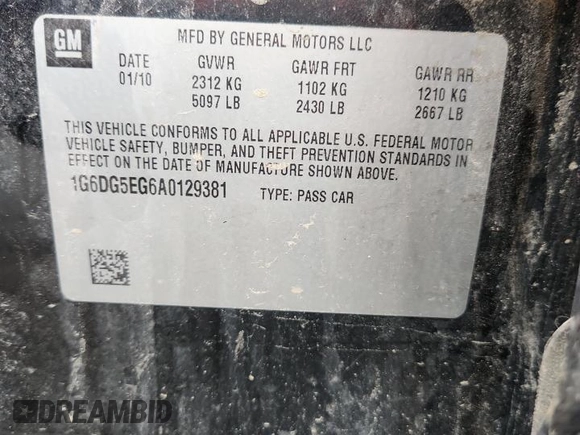 2010 Cadillac CTS Luxury with VIN 1G6DG5EG6A0129381, listed as a Copart auction lot 59180655 with 211,048 mi miles and Salvage title. Bid and sale history available at DreamBid. Image 12.