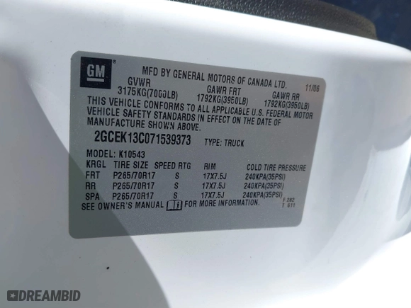 2007 Chevrolet Silverado 1500 LS with VIN 2GCEK13C071539373, listed as a IAAI auction lot 40411136 with 168,254 mi miles. Bid and sale history available at carsss.com. Image 9.
