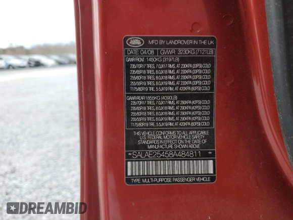 2008 Land Rover LR3 SE with VIN SALAE25458A484811, listed as a Copart auction lot 47761775 with 150,457 mi miles and Salvage title. Bid and sale history available at DreamBid. Image 15.
