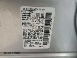 2010 Nissan Murano S z VIN JN8AZ1MU4AW016279, wystawiony jako Copart lot #56192665 z przebiegiem 85 092 mil mil oraz Czysty tytuł • Clean title. Historia ofert i sprzedaży dostępna na DreamBid. Obrazek 13.