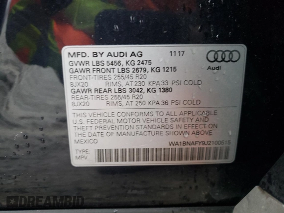 2018 Audi Q5 Premium Plus with VIN WA1BNAFY9J2100515, listed as a Copart auction lot 70344012 with Not Provided miles. Bid and sale history available at carsss.com. Image 16.