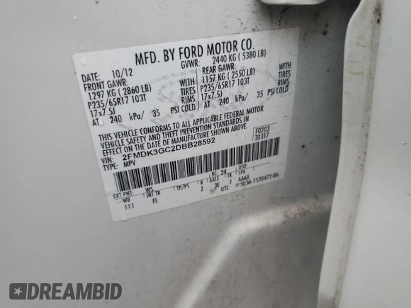 2013 Ford Edge SE with VIN 2FMDK3GC2DBB28592, listed as a Copart auction lot 48341575 with 149,900 mi miles and Clean title. Bid and sale history available at DreamBid. Image 13.
