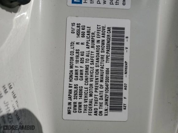 2015 Honda CR-Z EX with VIN JHMZF1D64FS001884, listed as a Copart auction lot 80671564 with 107,195 mi miles and Salvage Title. Bid and sale history available at carsss.com. Image 12.