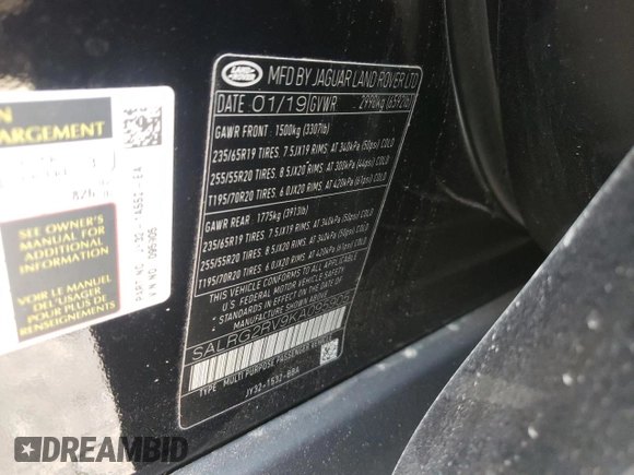 2019 Land Rover Discovery SE with VIN SALRG2RV9KA095905, listed as a Copart auction lot 70166133 with 42,216 mi miles. Bid and sale history available at carsss.com. Image 12.