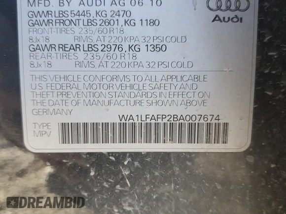 2011 Audi Q5 Premium Plus with VIN WA1LFAFP2BA007674, listed as a Copart auction lot 78364474 with 93,261 mi miles and Salvage Title. Bid and sale history available at DreamBid. Image 15.