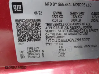 2022 Chevrolet Silverado 1500 RST with VIN 1GCUDEED6NZ557027, listed as a IAAI auction lot 41602219 with 9,816 mi miles and . Bid and sale history available at DreamBid. Image 9.