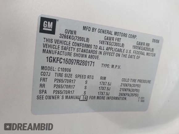 2007 GMC Yukon XL SLT z VIN 1GKFC16097R280171, wystawiony jako IAAI lot #41319694 z przebiegiem 241 553 mil mil oraz . Historia ofert i sprzedaży dostępna na DreamBid. Obrazek 9.