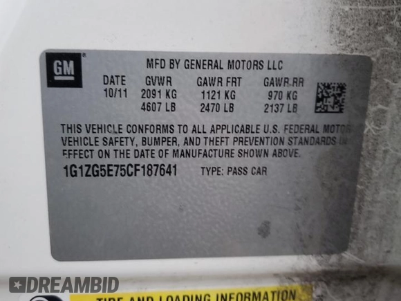 2012 Chevrolet Malibu LTZ with VIN 1G1ZG5E75CF187641, listed as a Copart auction lot 83380344 with 125,906 mi miles and Salvage Title. Bid and sale history available at DreamBid. Image 14.