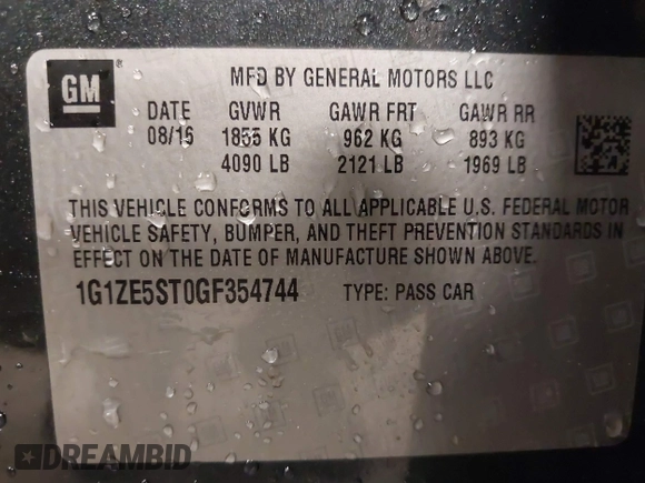 2016 Chevrolet Malibu LT with VIN 1G1ZE5ST0GF354744, listed as a IAAI auction lot 41930598 with 144,485 mi miles and . Bid and sale history available at DreamBid. Image 9.