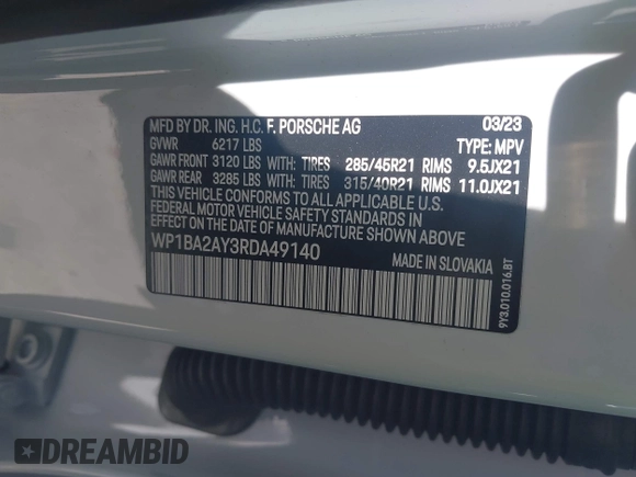 2024 Porsche Cayenne with VIN WP1BA2AY3RDA49140, listed as a IAAI auction lot 42043764 with 13,707 mi miles and . Bid and sale history available at DreamBid. Image 9.