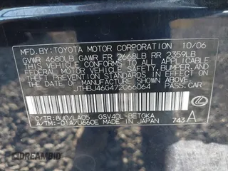 2007 Lexus ES 330 with VIN JTHBJ46G472066064, listed as a IAAI auction lot 42103710 with 206,674 mi miles and . Bid and sale history available at DreamBid. Image 9.