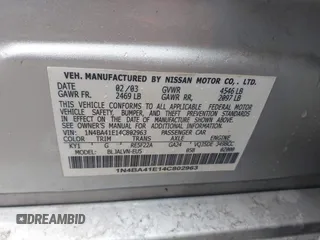 2004 Nissan Maxima SL with VIN 1N4BA41E14C802963, listed as a IAAI auction lot 41852156 with 112,855 mi miles. Bid and sale history available at carsss.com. Image 9.