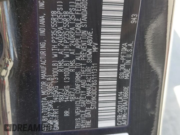 2011 Toyota Sienna XLE AAS z VIN 5TDYK3DC7BS111311, wystawiony jako Copart lot #57298675 z przebiegiem 131 597 mil mil oraz Szkoda całkowita • Salvage title. Historia ofert i sprzedaży dostępna na DreamBid. Obrazek 13.