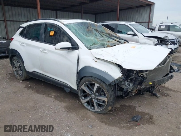 2021 Hyundai Kona Ultimate with VIN KM8K5CA58MU721649, listed as a IAAI auction lot 41215632 with 1 mi miles. Bid and sale history available at carsss.com. Image 1.