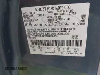 2010 Ford Escape XLS with VIN 1FMCU0C72AKC68835, listed as a IAAI auction lot 42387064 with 116,065 mi miles and . Bid and sale history available at DreamBid. Image 9.