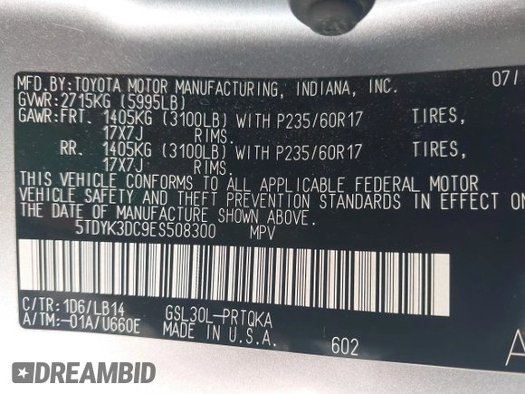 2014 Toyota Sienna XLE z VIN 5TDYK3DC9ES508300, wystawiony jako IAAI lot #41867307 z przebiegiem 93 798 mil mil oraz . Historia ofert i sprzedaży dostępna na DreamBid. Obrazek 9.