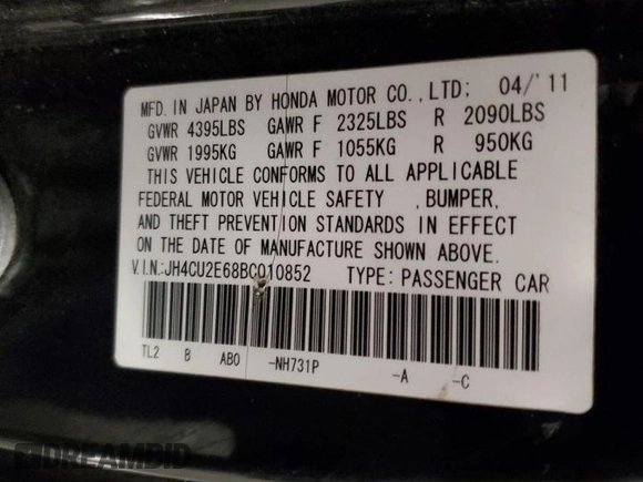 2011 Acura TSX z VIN JH4CU2E68BC010852, wystawiony jako Copart lot #83897774 z przebiegiem 194 080 mil mil oraz Szkoda całkowita • Salvage title. Historia ofert i sprzedaży dostępna na DreamBid. Obrazek 12.